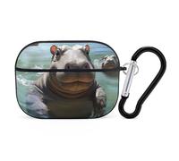 Cute Hippos AirPods Pro 2 Case Cover, Shockproof Hard Shell Protective Case for Women Men, Compatible with Airpod Pro Case 2nd/1st Generation with Keychain-Black