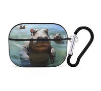 Cute Hippos AirPods Pro Case Cover with Keychain Ring PC Hard Shell Protective Case for AirPods Pro 2nd for Women Men Generation Easy Open Full Drop Protection Cover Black-Style