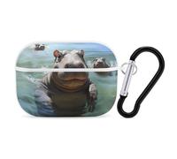 Cute Hippos AirPods Pro Case Cover with Keychain Ring PC Hard Shell Protective Case for AirPods Pro 2nd for Women Men Generation Easy Open Full Drop Protection Cover White-Style