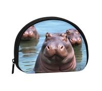Cute Hippos Coin Purse Personalized Coin Bag for Women Men Change Purse Small Wallets with Zipper Mini Shell Coin Pouch Outdoor Shopping Change Storage Bag Handbags Gifts