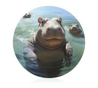 Cute Hippos Cutting Board for Kitchen Mini Cheese Chopping Board Round Tempered Glass Chopping Block for Picnic Cutting Pizza Meat Fruit(7.9 Inch)