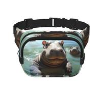 Cute Hippos Fanny Pack For Women Waterproof Adjustable Belt Bags Waist Pack Fashion Casual Crossbody Bags Bum Bag For Running Workout Hiking Traveling, Black, One Size