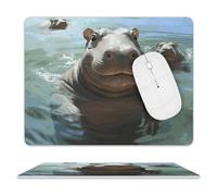 Cute Hippos Mousepad Waterproof Non-Slip Rubber Base MouseMat Stitched Edge Funny Gaming Mousepad for Home Office Dorm Desk Decor Accessories 11.8"x9.8"