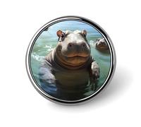 Cute Hippos Round Badge Personalized Metal Lapel Pin Badges Fit Clothing Bags Hat Humorous Printed Brooch Badge Party Decorations Accessories for Men Women