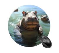 Cute Hippos Round Mouse Mat Premium-Textured Mouse Pad with Non-Slip Rubber Base Funny Desk Mousepad for Office and Home Use