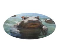 Cute Hippos Round Rug Soft Absorbent Bath Mat Entryway Anti Slip Rugs Farmhouse Front Back Door Mat 60 * 60cm for Bedroom Living Room Home Decorative