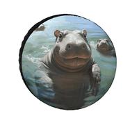 Cute Hippos Weatherproof Spare Tire Cover, Tire Diameters 24-36 Inch, Waterproof Universal Wheel Protectors for Trailer Truck RV SUV