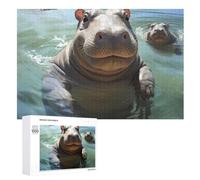 Cute Hippos Wooden Puzzles for Adults 1000 PCS Unique Shape Puzzles Wall Art Home Decor for Puzzle Lovers, Family, Friend Creative Gift Toys