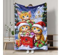 Cute Holiday Cats Blanket, Ginger Orange Kittens Winter Decor Throw Blanket, Soft Plush Fleece for Sofa, Camping, Travel, Christmas Season, Cozy Gift 50x60 Inch
