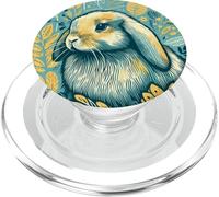 Cute Holland Lop Rabbit Bunny Botanical Teal / Yellow Floral PopSockets PopGrip for MagSafe