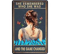 Cute Home Decor Tin Sign, She Remembered Who She Was And The Game Changed Metal Signs, Hippity Gothic Decor, Retro Signs Wall Art Poster for Fun Room Bedroom Home Office Living Decor Gift
