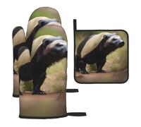 Cute Honey Badger Kitchen Baking Set-heat-Resistant Oven Mittens And Pot Lid Pad- Essential Bakeware Toolkit