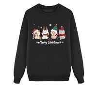 Cute Hoodies Casual Christmas Shirt for Girls with Cat/Snowflake/Santa Claus Typography Graphic and Crew Neck Long Sleeves Sweatshirt Black