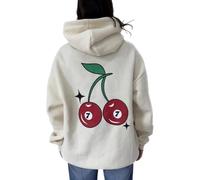 Cute Hoodies for Teen Girls Women Y2k Floral Graphic Oversized Sweatshirt Long Sleeve Aesthetic Preppy Clothes, Beige White, Large