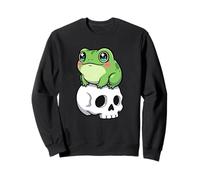 Cute Horror Kawaii Frog Amphibian Sitting on Skull Sweatshirt