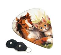 Cute Horse and Cat Guitar Picks 6 Pcs, 0.96mm Thickness Celluloid Plectrum with Leather Picks Holder, Personalized Guitar Pick for Bass Electric Acoustic Guitars Lovers Gift