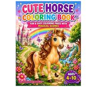 Cute Horse Coloring Book for Kids Ages 4-10: Fun & Easy Fantasy Animal Coloring Pages with Rainbows, Castles & Magical Scenes | Big Bold Designs for Toddlers, Preschoolers & Beginners