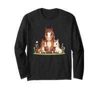 Cute Horse Family with Foals Illustration Long Sleeve T-Shirt