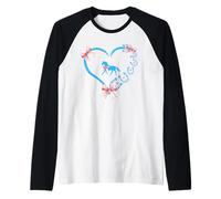Cute Horse Girl Coquette Blue Bow Heart Horseshoe Equestrian Raglan Baseball Tee