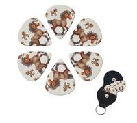 Cute Horse Guitar Picks 6 Pack, 0.71mm Thickness Celluloid Bass Pick with Leather Guitar Pick Holder Keychain Abstract Art Pics Plectrum for Acoustic Electric Guitar, Ukulele, Bass