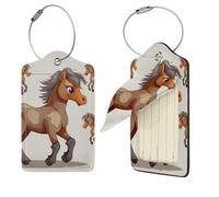 Cute Horse Luggage Tag 2 PCS PU Leather Suitcase Tags Identifiers Travel Tags with Privacy Protection and Stainless Steel Loop Luggage Bag Tag for Women Men