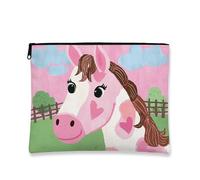 Cute Horse Makeup Bag, Peach Pony Cartoon Cosmetic Travel Pouch for Girls, Portable Small Canvas Zipper Organizer, Birthday Gift Skincare Toiletry Bag, Peach, 7x9 Inch, Horse