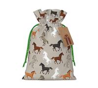 Cute Horse Print Christmas Drawstring Gift Bags Festive Sack Xmas Birthday Party Present Packaging
