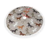 Cute Horse Print Christmas Tree Skirt Perfect For Christmas, New Year Seasonal Celebrations
