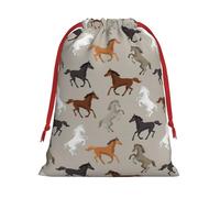 Cute Horse Print Drawstring Gift Bags For Christmas,Holiday Party Gift Wrapping Bag Assorted Sizes