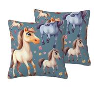 Cute Horse Print Pack Of 2 Fall Couch Throw Pillow Covers, Decorative Cushion Pillow Covers,For Living Room