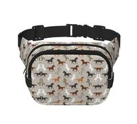 Cute Horse Print Square Double Layer functionality Waist Bag Unisex Crossbody Pack Travel Workout, Black, One Size