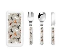 Cute Horse Print Stainless Knife Fork Spoon 3-Piece Set,Flatware Cutlery Set with Storage Case