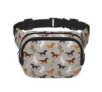 Cute Horse Print Unisex Square Double Layer Waist Bag Trendy Crossbody Fanny Pack Travel Workouts, Black, One Size