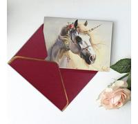 Cute Horse Printed Blank Greeting Card-Christmas Card,Thank You Cards,Party Invitation Card Festival Greeting Cards & All Occasion Dark Red
