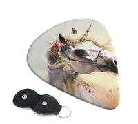 Cute Horse Printed Guitar Picks, 6 Pack with Leather Keychain Pick Holder - 0.46mm, 0.71mm, 0.96mm Assorted Thickness for Acoustic Ukulele, Electric Guitar, Acoustic Guitar, Bass
