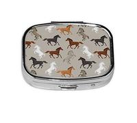 (Cute Horse) Square Pill Box with 2 Compartment Small Pill Organizer Portable Pill Case Vitamin Containers, Travel Essentials 5.5x4x1.8 cm