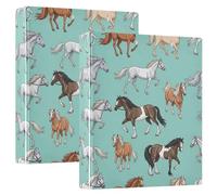 Cute Horse Teal 3 Rings Binders 1-1/2 Inch, Basic Binder Organizer Holds 200 Sheets Decorative Cute Three Ring Binder for School Office Home, 2 Pack