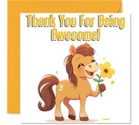 Cute Horse Thank You Card for Girls Boys - Awesome Animals - Thankyou Cards for Nephew Daughter Grandson Sister, 145mm Thank You So Much Appreciation Greeting Cards