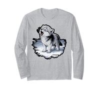 Cute Howling Cartoon Wolf Design Long Sleeve T-Shirt