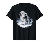 Cute Howling Cartoon Wolf Design T-Shirt