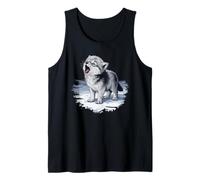 Cute Howling Cartoon Wolf Design Tank Top