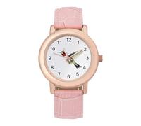 Cute Hummingbird Women's Watch Pink Rose Gold Strap Wristwatch Minimalist Easy Reader Watchec