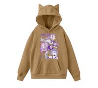 Cute Hunter Women's Long Sleeve Print Pullover Hoodie with Cat Ears - Soft and Warm Fleece Fabric, Print Design, Perfect for Winter, 26 Light Brown