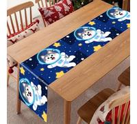 Cute Husky Astronauts on Space Table Runner 71x13 Inch, Washable Linen Tablerunner for Holiday Dining, Elegant Table Runner for Wedding, Party & Home Decor