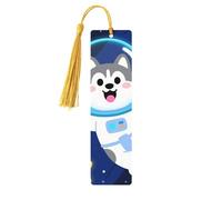 Cute Husky Astronauts On Space Wooden Bookmarks for Book Lovers, Handmade DIY Book Mark with Colorful Tassels Double-Sided Printed Page Markers Artistic Book Accessories Gift for Women Men