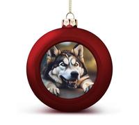Cute Husky Christmas Ball Ornaments - Shatterproof Plastic Vintage Rustic Xmas Tree Decorations Pendant for Family Holiday Wedding Party Xmas Hanging Decoration