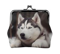 Cute Husky Dog Full Double-Sided Printed Pattern Women's and Girls' Fashionable Leather Kiss Lock Coin Purse Card Bag