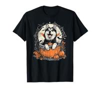 Cute Husky Dog Halloween Spooky Bats Pumpkins T-Shirt