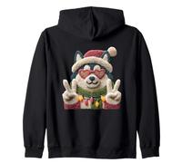 Cute Husky Dog Lover Winter Fun Cartoon Design Zip Hoodie