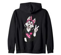 Cute Husky Dog Peace Sign Retro Graphic Playful Vibrant Zip Hoodie
